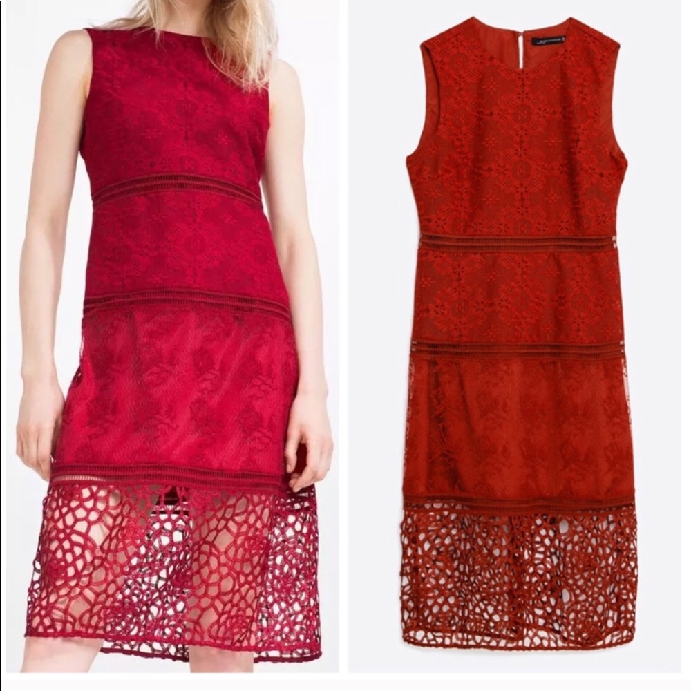 ZARA Red Embroidered Midi Dress - Picture 2 of 3